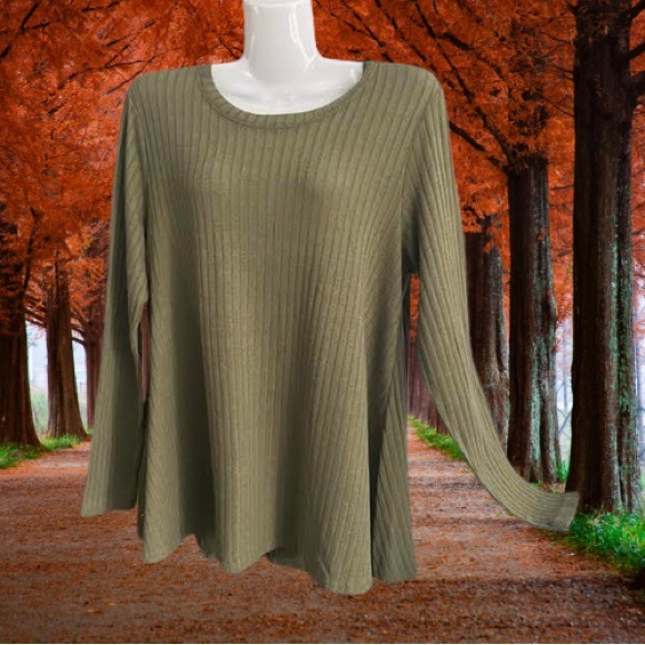 Army Green Ribbed Awake Top - Picture 7 of 12